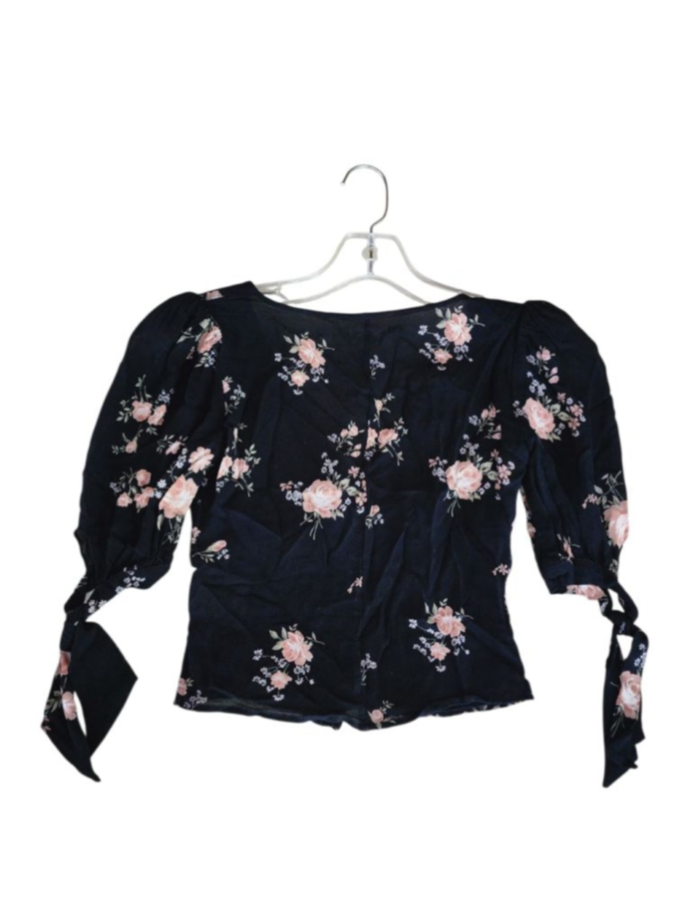 REFORMATION Ana Black Pink Floral V-Neck Button-Front Crop Top Blouse Size 0 - Picture 6 of 8